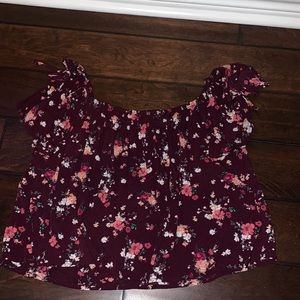 cute maroon off the shoulder top!